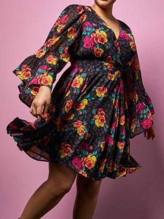 torrid Dresses & Skirts - Torrid x Betsey Johnson Black Floral Leopard Crinkled Chiffon Mini Dress 0/L/12